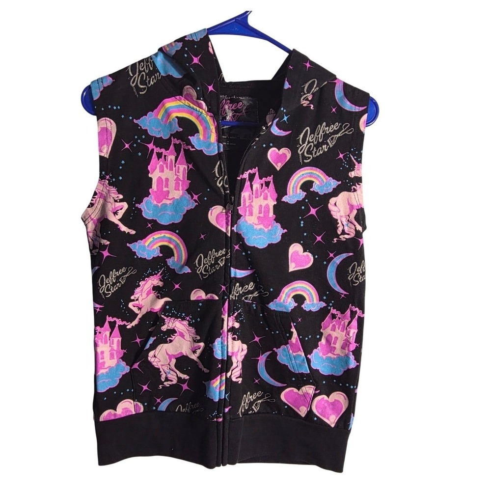 Rare Jeffree Star Vest Unicorn Beauty Killer Hoodie Rainbow Print Sleeveless (S) - Picture 2 of 9
